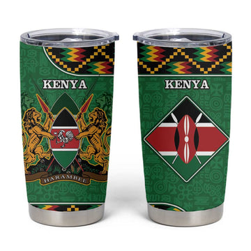 Kenya Tumbler Cup - Kente Pattern, Coat Of Arms Design LT15