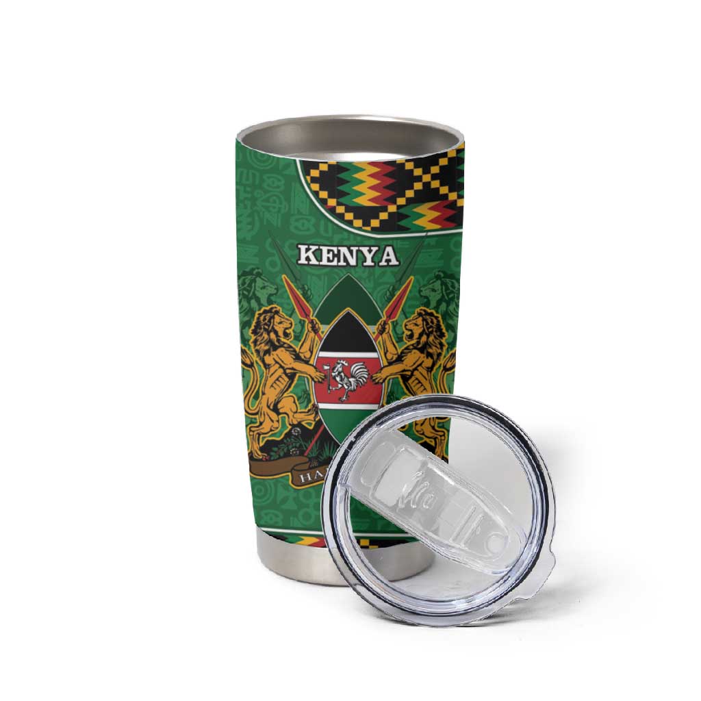 Kenya Tumbler Cup - Kente Pattern, Coat Of Arms Design LT15