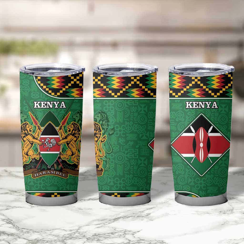 Kenya Tumbler Cup - Kente Pattern, Coat Of Arms Design LT15