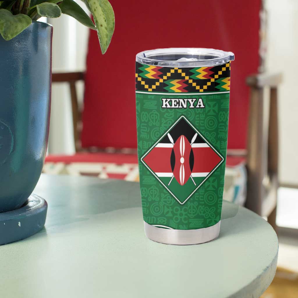 Kenya Tumbler Cup - Kente Pattern, Coat Of Arms Design LT15