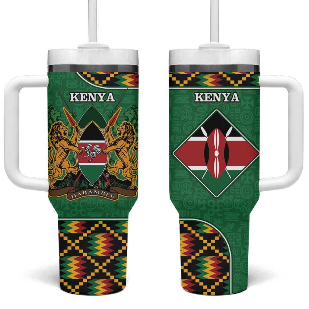 Kenya Tumbler With Handle - Kente Pattern, Coat Of Arms Design LT15