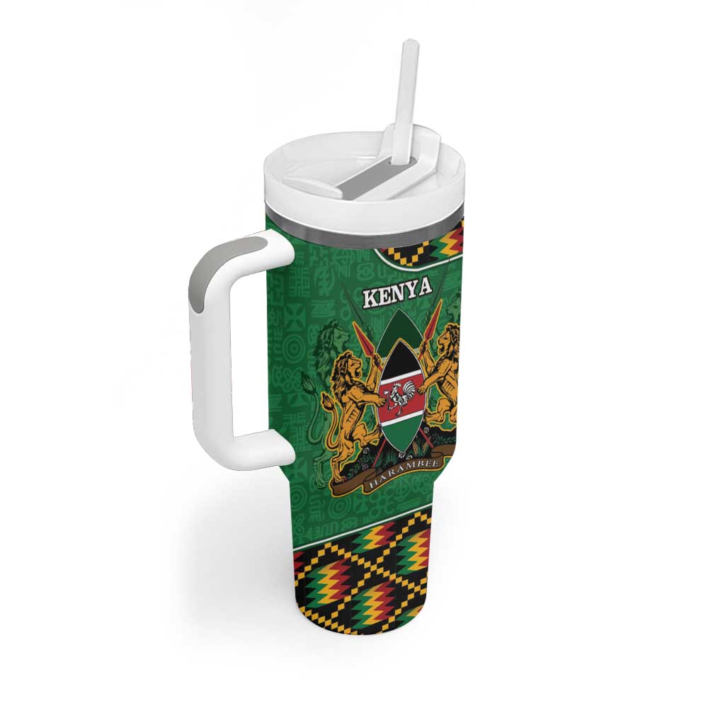 Kenya Tumbler With Handle - Kente Pattern, Coat Of Arms Design LT15