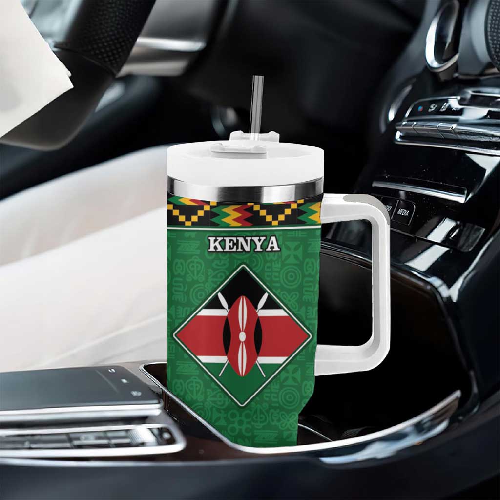 Kenya Tumbler With Handle - Kente Pattern, Coat Of Arms Design LT15