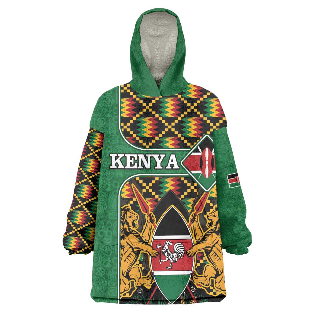 Kenya Wearable Blanket Hoodie - Kente Pattern, Coat Of Arms Design LT15