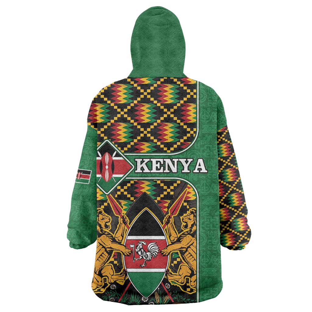 Kenya Wearable Blanket Hoodie - Kente Pattern, Coat Of Arms Design LT15