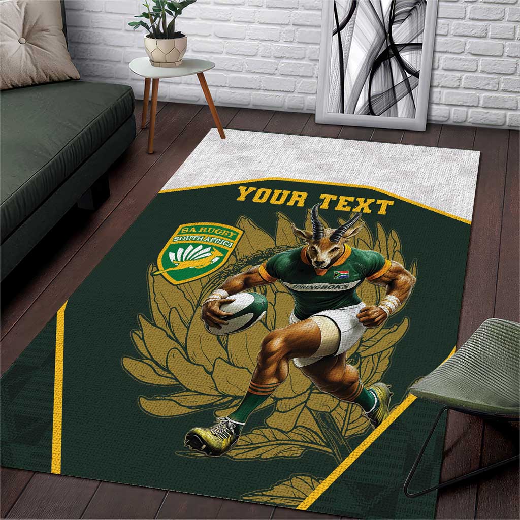 South Africa Rugby Personalised Area Rug Springboks Mascot With King Protea -  African Pattern LT15