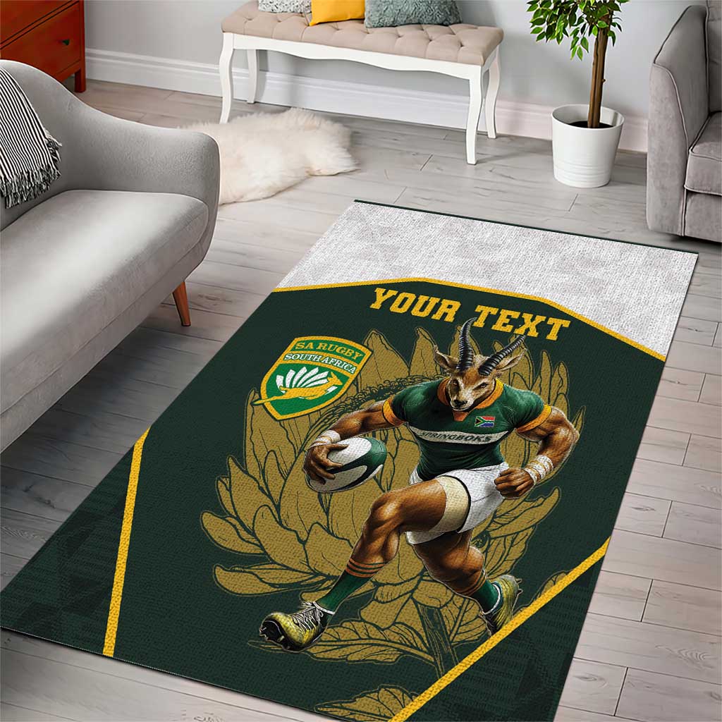 South Africa Rugby Personalised Area Rug Springboks Mascot With King Protea -  African Pattern LT15