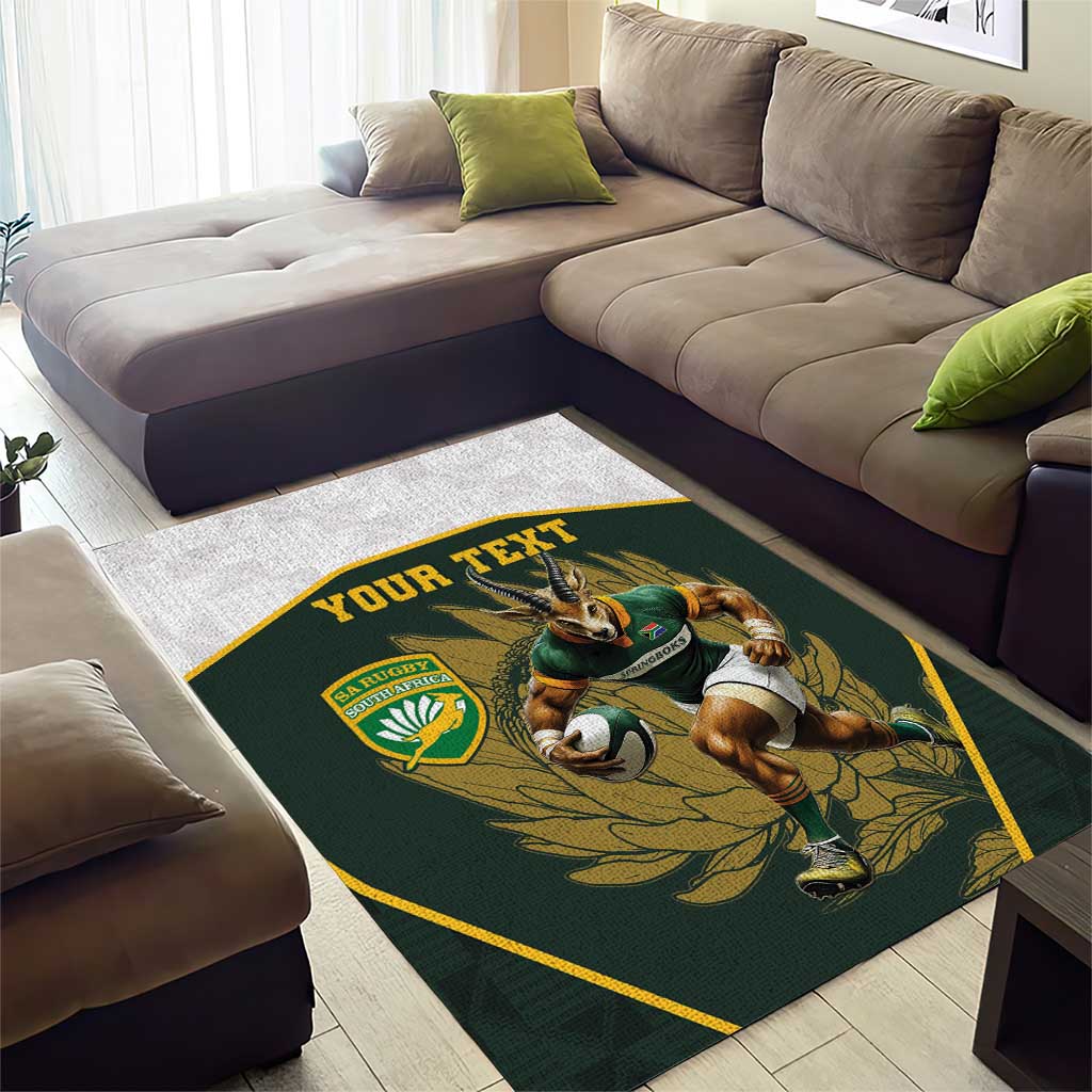 South Africa Rugby Personalised Area Rug Springboks Mascot With King Protea -  African Pattern LT15