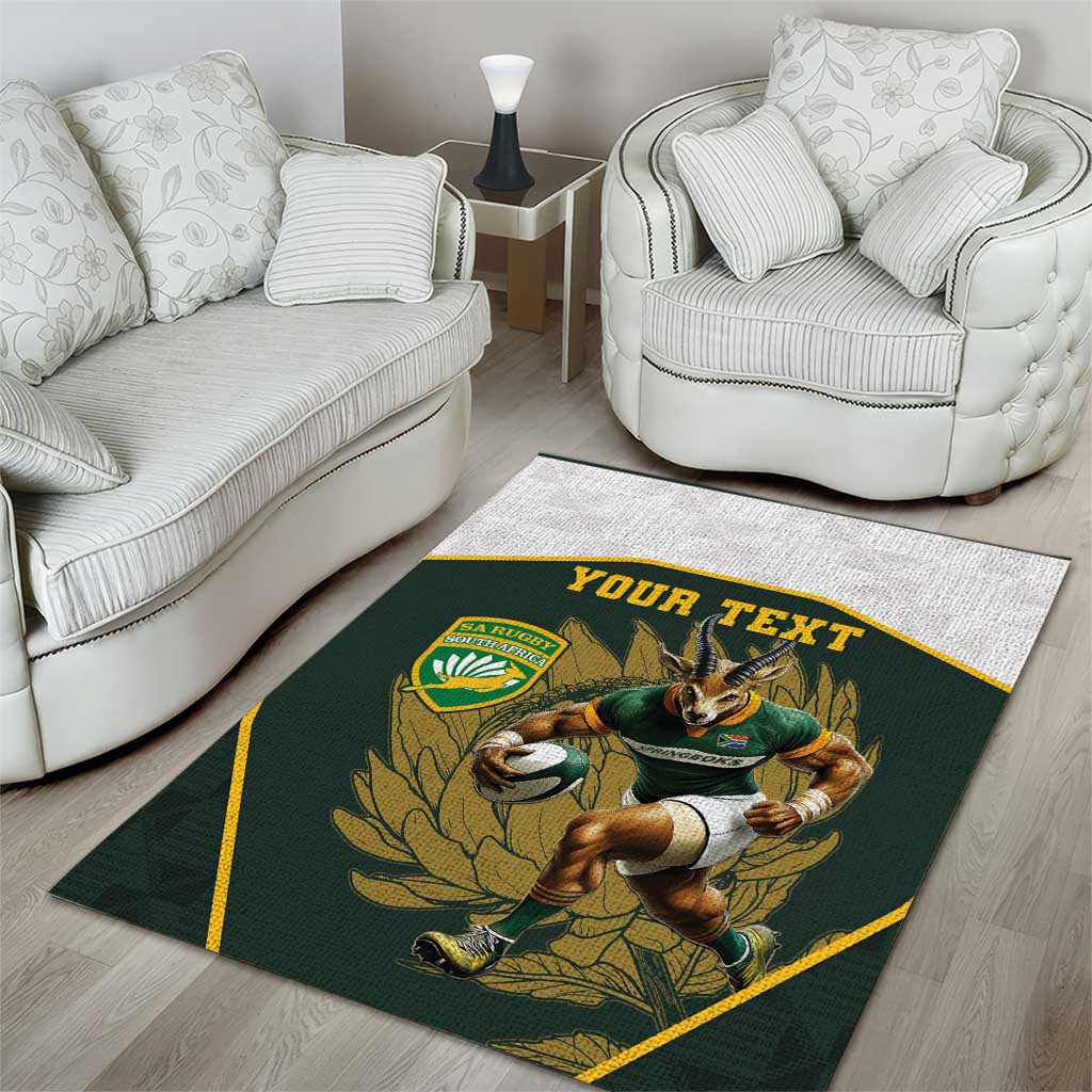 South Africa Rugby Personalised Area Rug Springboks Mascot With King Protea -  African Pattern LT15