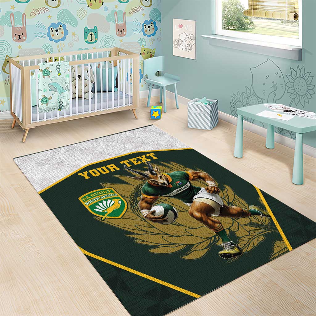 South Africa Rugby Personalised Area Rug Springboks Mascot With King Protea -  African Pattern LT15