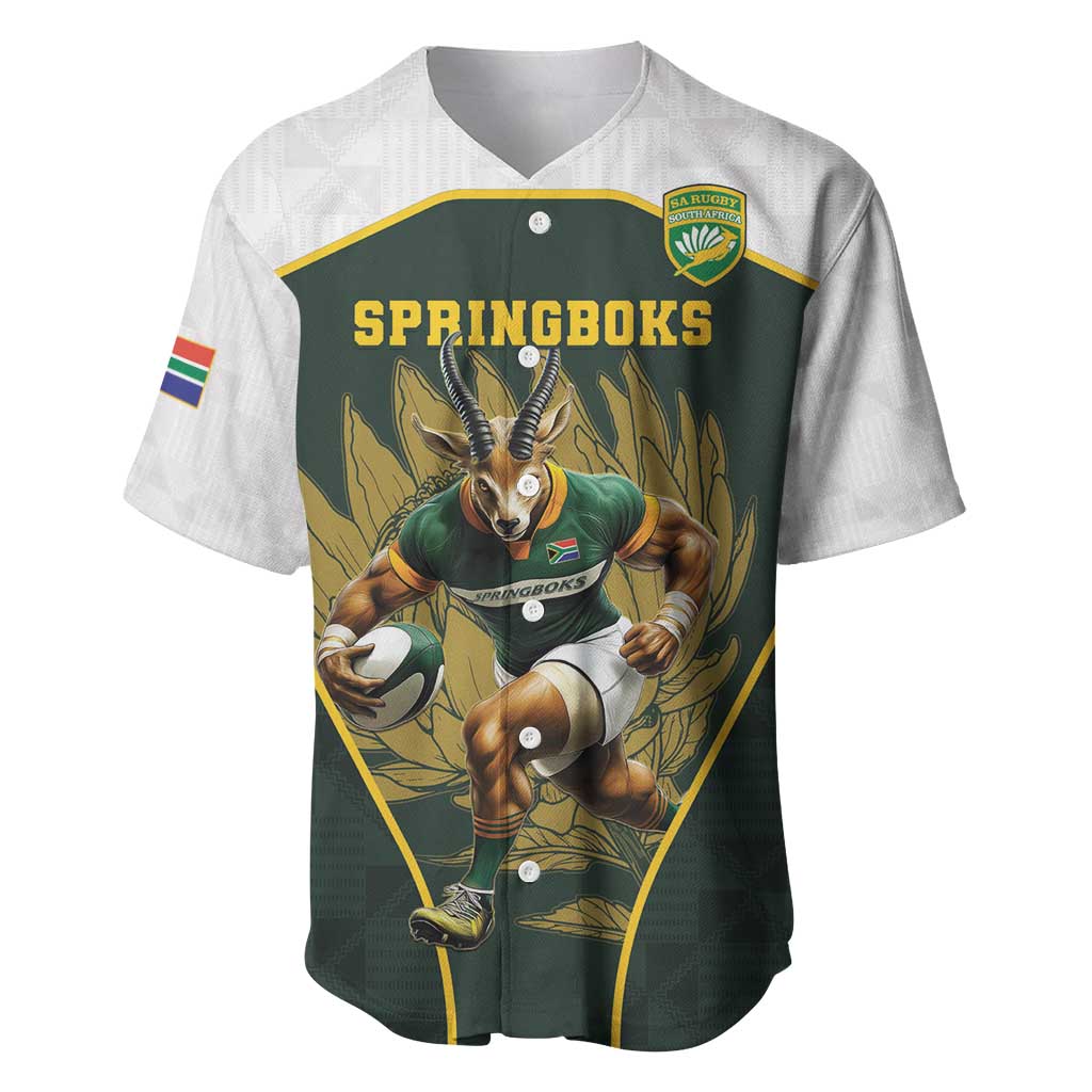 South Africa Rugby Personalised Baseball Jersey Springboks Mascot With King Protea -  African Pattern LT15