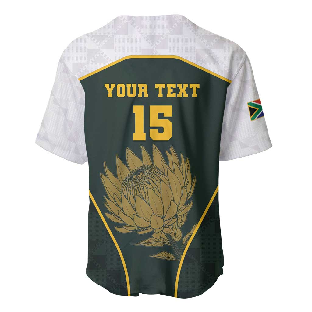 South Africa Rugby Personalised Baseball Jersey Springboks Mascot With King Protea -  African Pattern LT15
