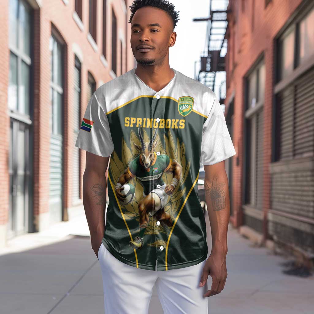 South Africa Rugby Personalised Baseball Jersey Springboks Mascot With King Protea -  African Pattern LT15