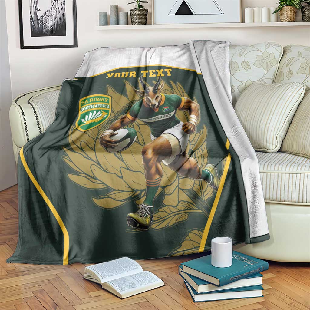South Africa Rugby Personalised Blanket Springboks Mascot With King Protea -  African Pattern LT15