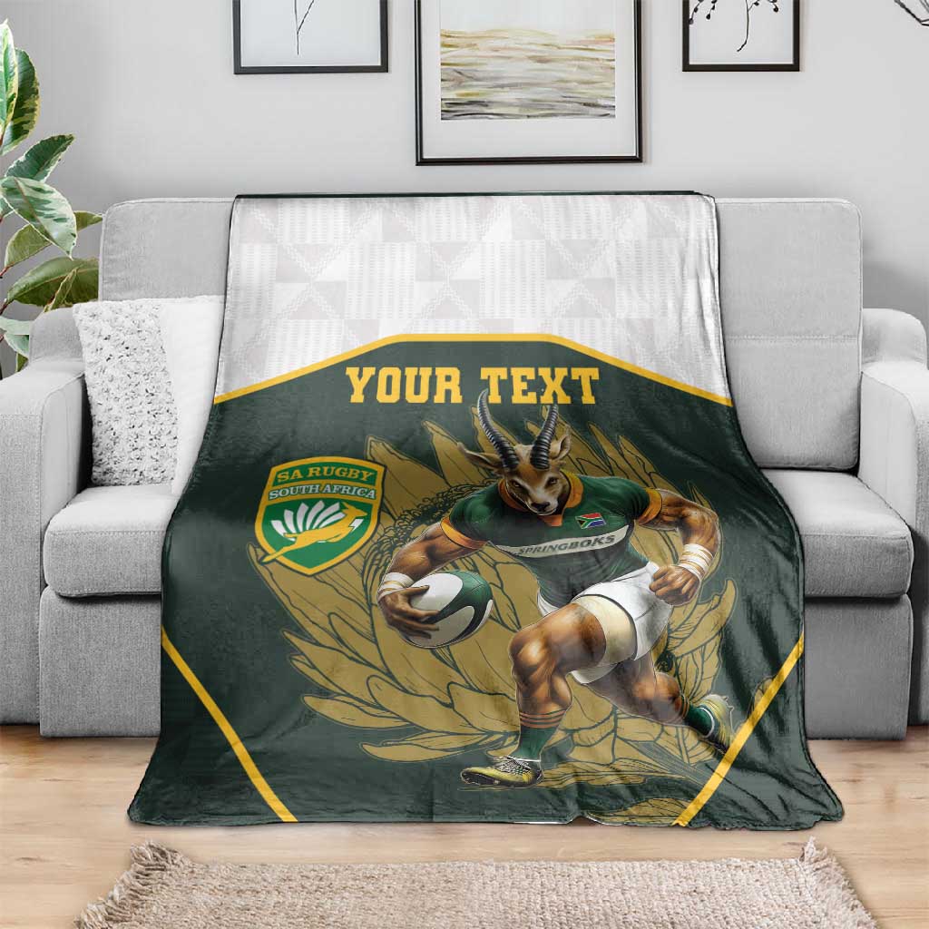 South Africa Rugby Personalised Blanket Springboks Mascot With King Protea -  African Pattern LT15
