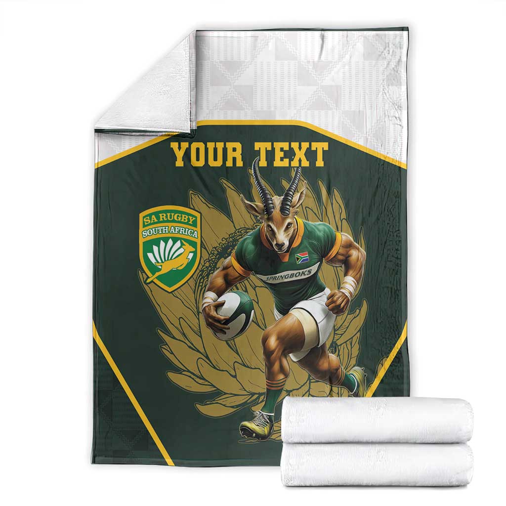South Africa Rugby Personalised Blanket Springboks Mascot With King Protea -  African Pattern LT15