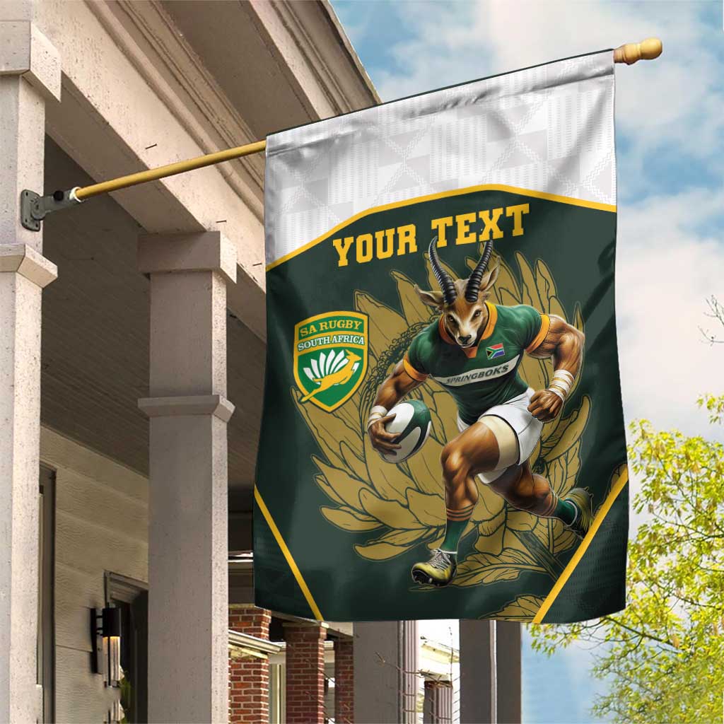 South Africa Rugby Personalised Garden Flag Springboks Mascot With King Protea -  African Pattern LT15