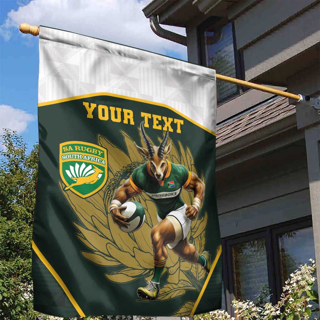 South Africa Rugby Personalised Garden Flag Springboks Mascot With King Protea -  African Pattern LT15