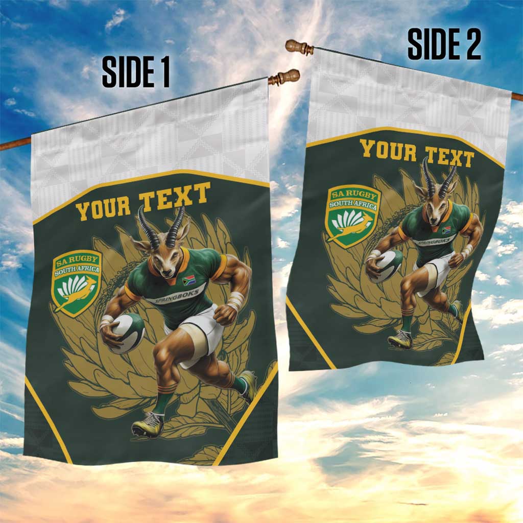 South Africa Rugby Personalised Garden Flag Springboks Mascot With King Protea -  African Pattern LT15