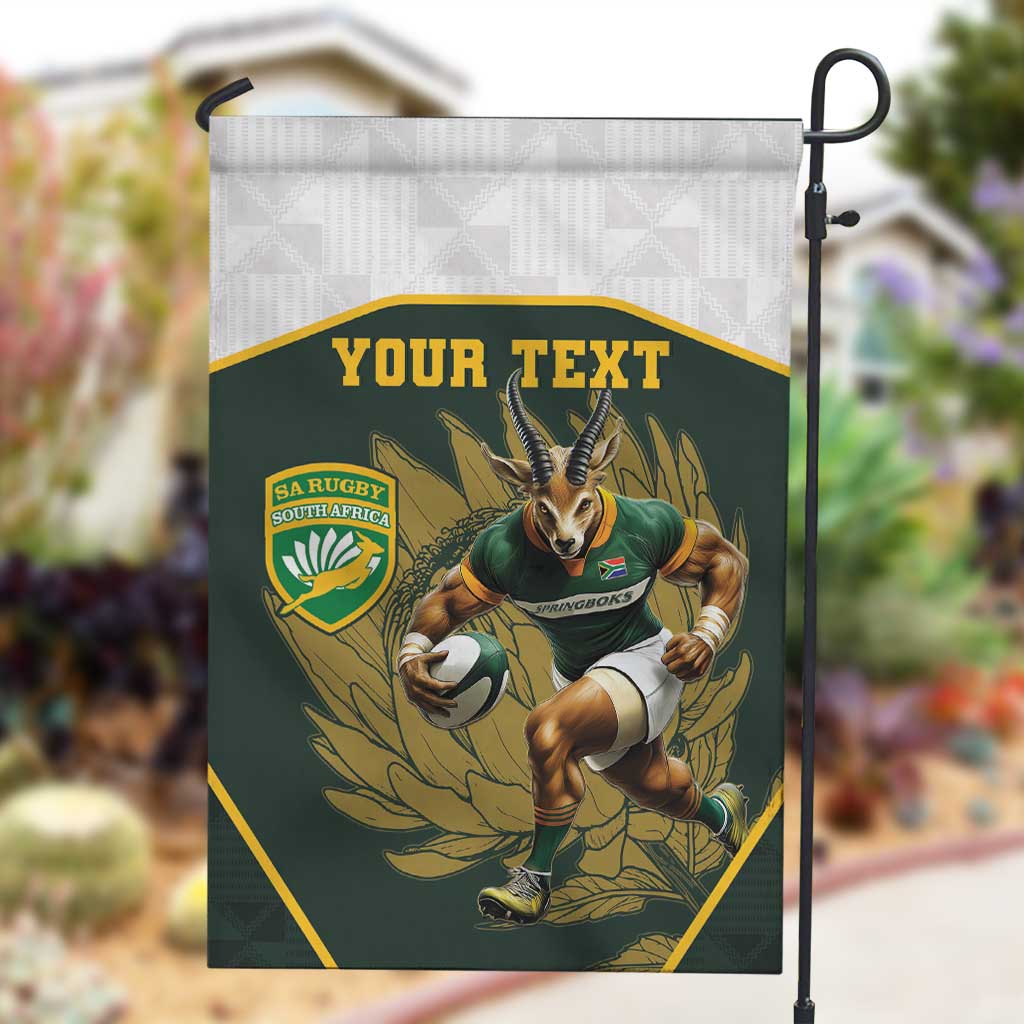 South Africa Rugby Personalised Garden Flag Springboks Mascot With King Protea -  African Pattern LT15