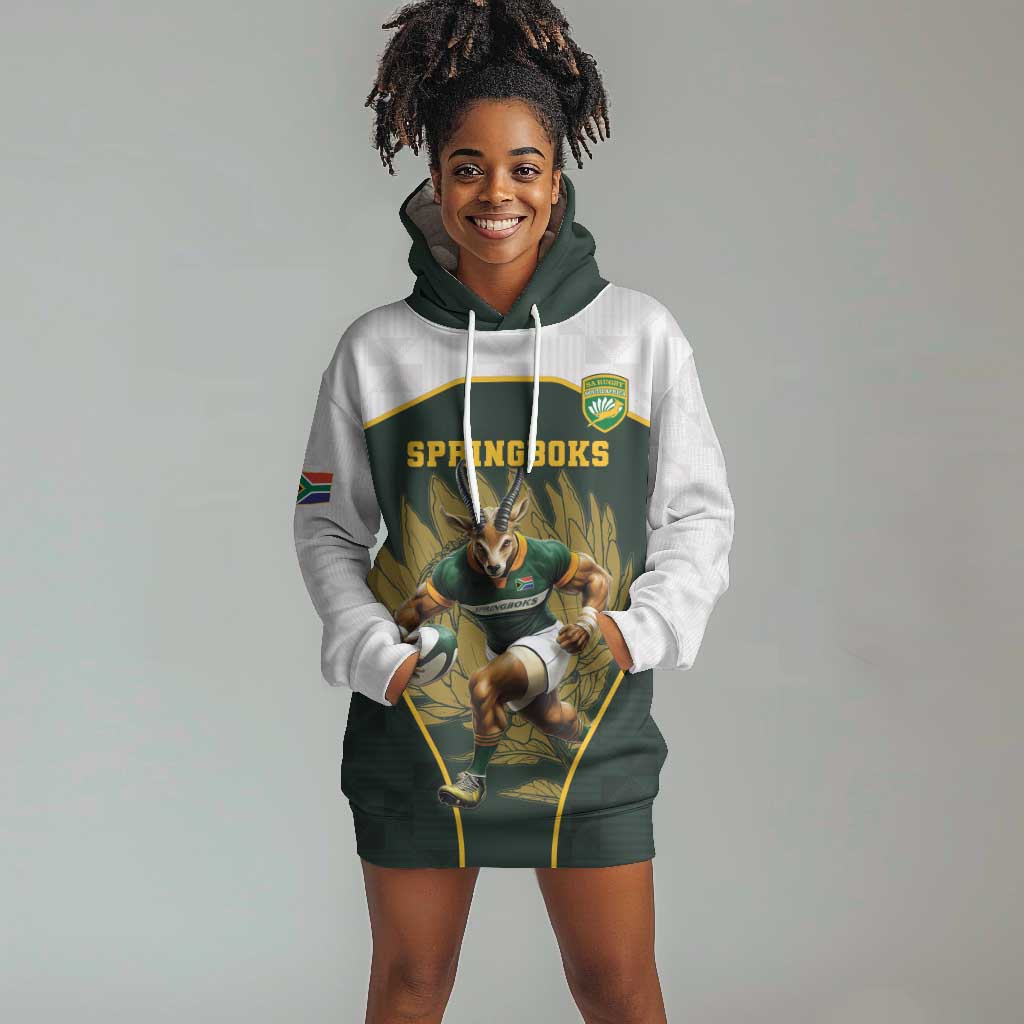 South Africa Rugby Personalised Hoodie Dress Springboks Mascot With King Protea -  African Pattern LT15