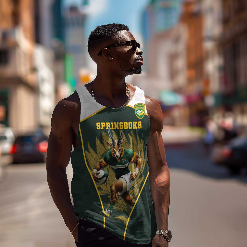 South Africa Rugby Personalised Men Tank Top Springboks Mascot With King Protea -  African Pattern LT15
