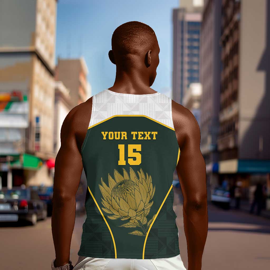South Africa Rugby Personalised Men Tank Top Springboks Mascot With King Protea -  African Pattern LT15