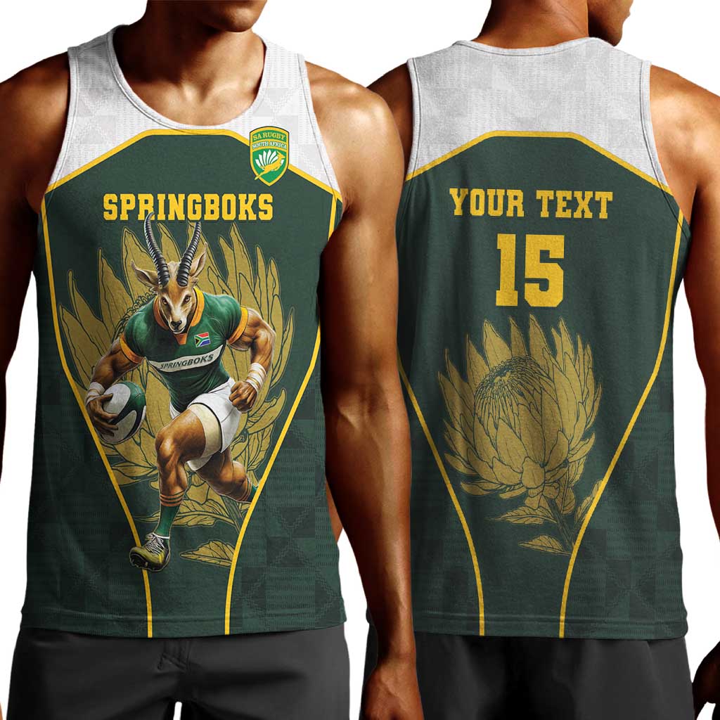 South Africa Rugby Personalised Men Tank Top Springboks Mascot With King Protea -  African Pattern LT15