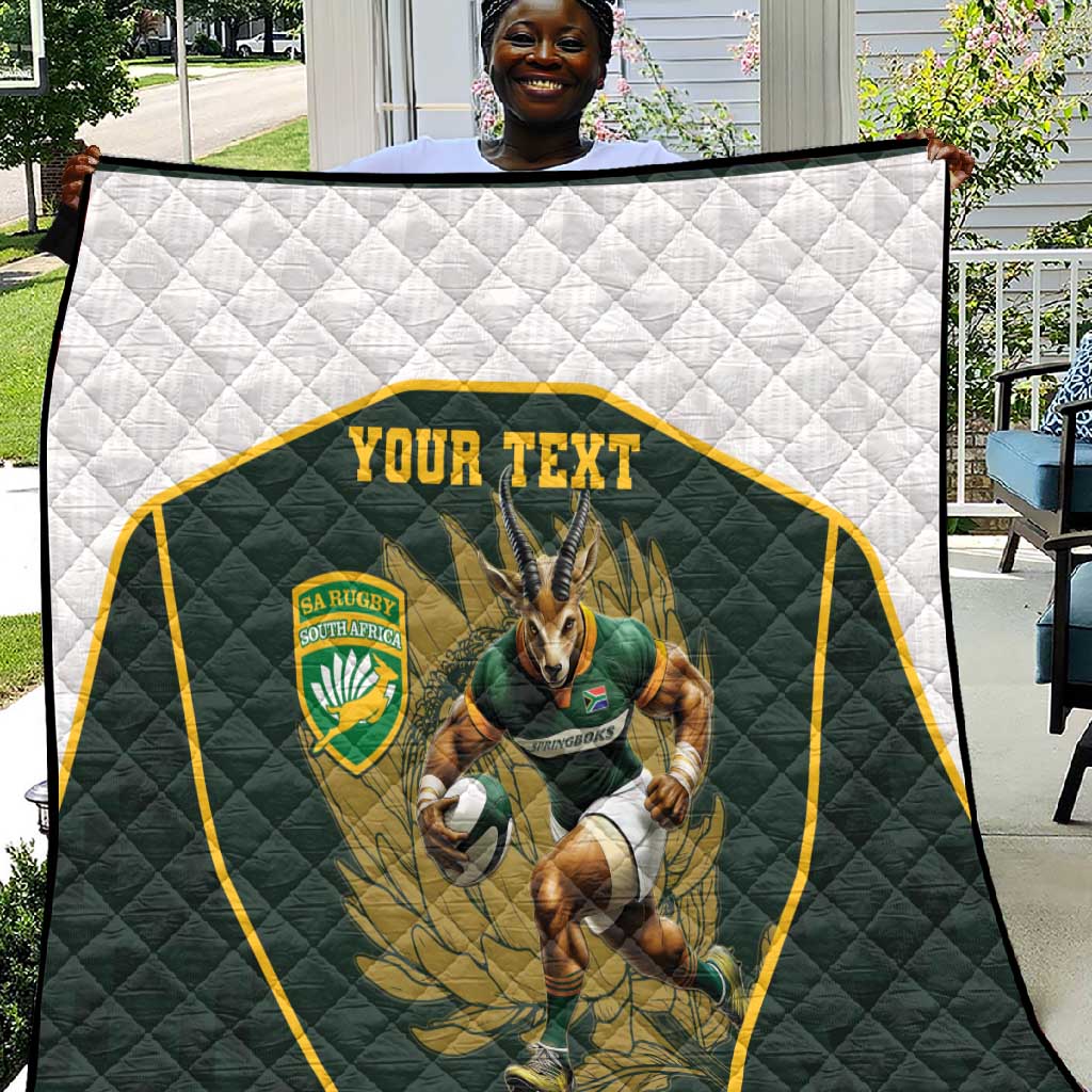 South Africa Rugby Personalised Quilt Springboks Mascot With King Protea -  African Pattern LT15