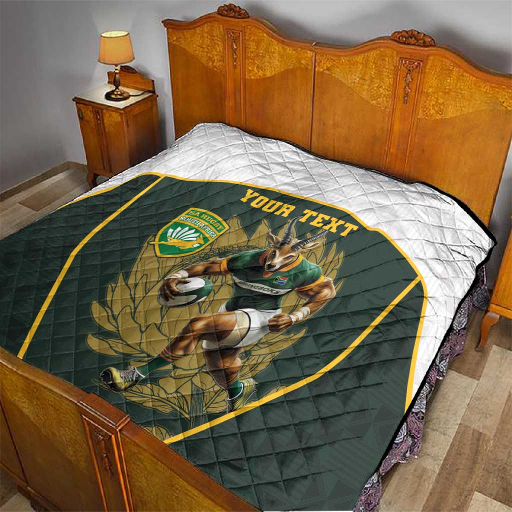 South Africa Rugby Personalised Quilt Springboks Mascot With King Protea -  African Pattern LT15