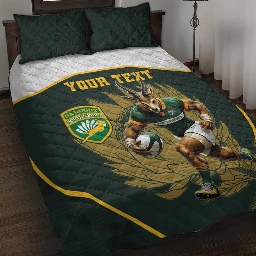 South Africa Rugby Personalised Quilt Bed Set Springboks Mascot With King Protea -  African Pattern LT15