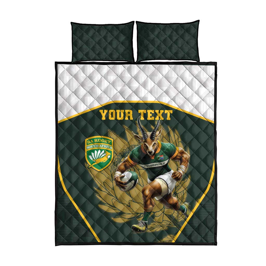 South Africa Rugby Personalised Quilt Bed Set Springboks Mascot With King Protea -  African Pattern LT15