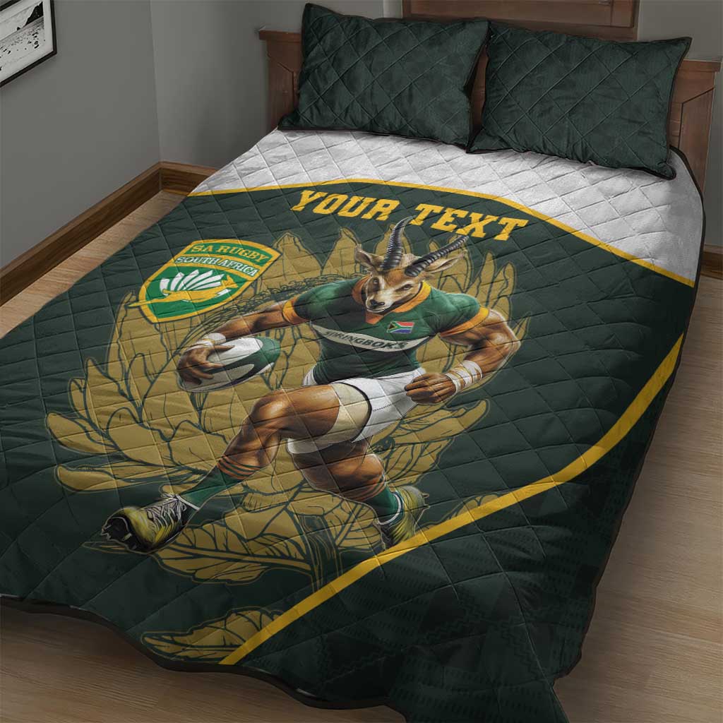 South Africa Rugby Personalised Quilt Bed Set Springboks Mascot With King Protea -  African Pattern LT15