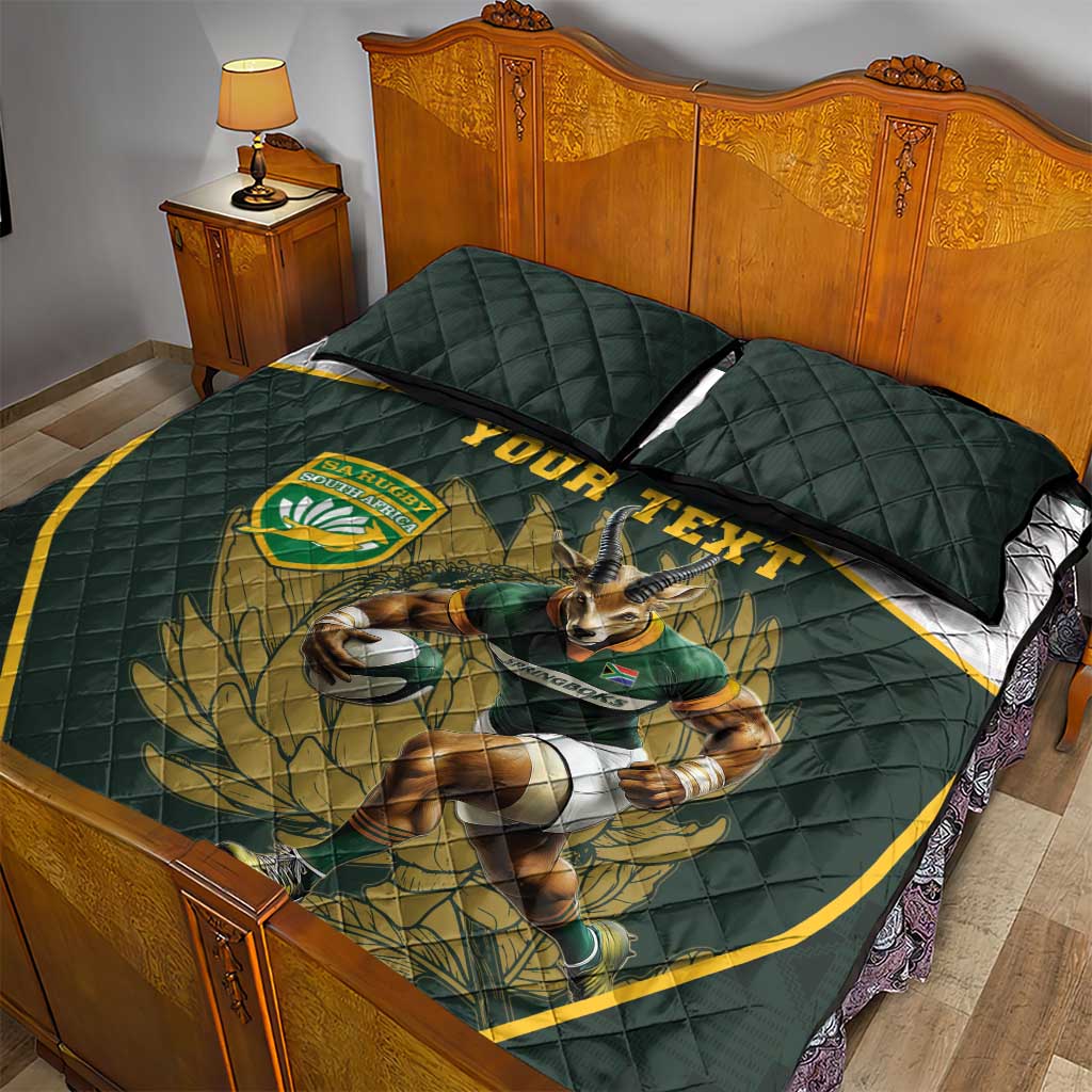 South Africa Rugby Personalised Quilt Bed Set Springboks Mascot With King Protea -  African Pattern LT15