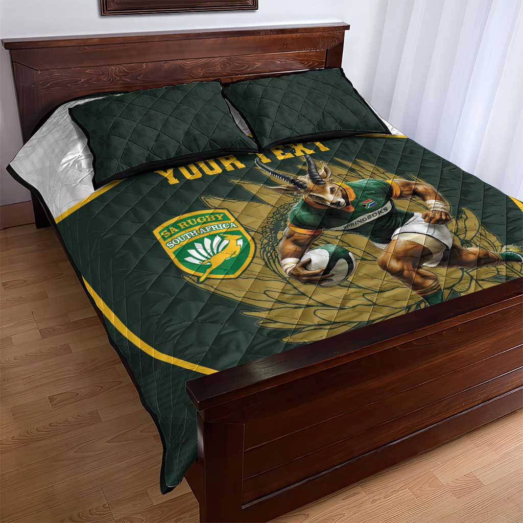 South Africa Rugby Personalised Quilt Bed Set Springboks Mascot With King Protea -  African Pattern LT15