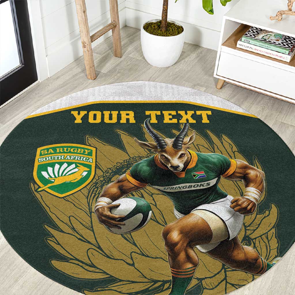 South Africa Rugby Personalised Round Carpet Springboks Mascot With King Protea -  African Pattern LT15