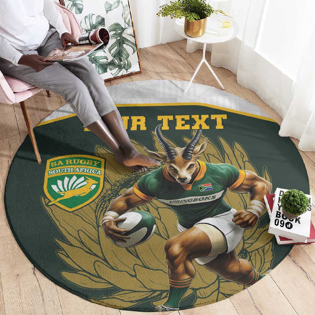 South Africa Rugby Personalised Round Carpet Springboks Mascot With King Protea -  African Pattern LT15
