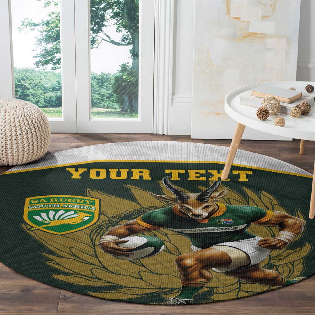 South Africa Rugby Personalised Round Carpet Springboks Mascot With King Protea -  African Pattern LT15