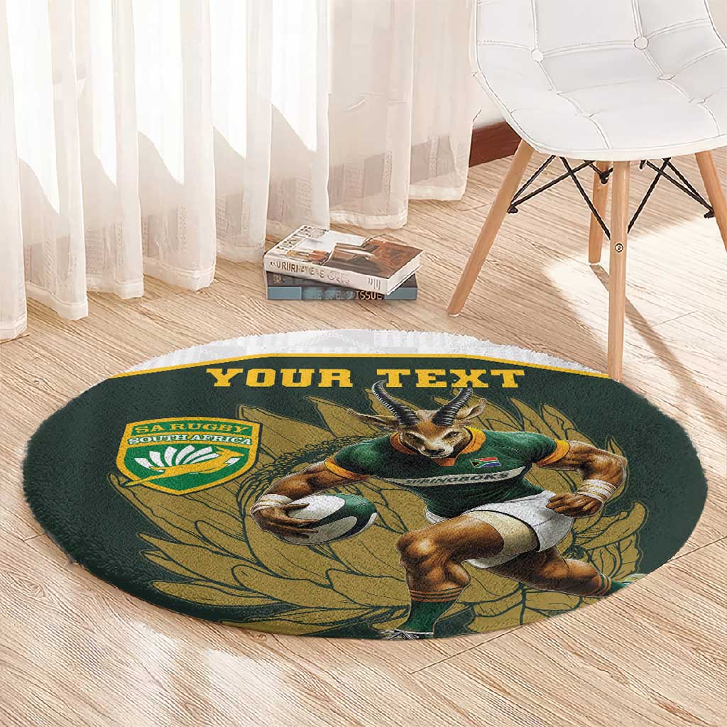 South Africa Rugby Personalised Round Carpet Springboks Mascot With King Protea -  African Pattern LT15