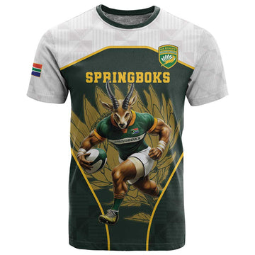 South Africa Rugby Personalised T shirt Springboks Mascot With King Protea -  African Pattern LT15