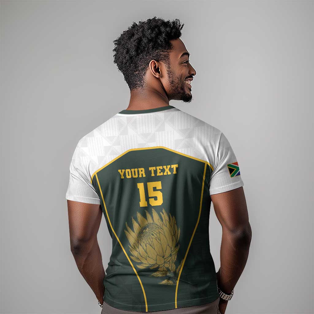 South Africa Rugby Personalised T shirt Springboks Mascot With King Protea -  African Pattern LT15