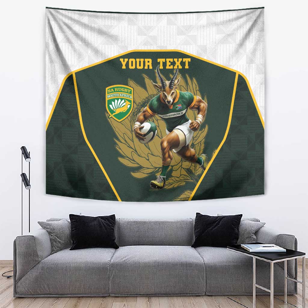 South Africa Rugby Personalised Tapestry Springboks Mascot With King Protea -  African Pattern LT15