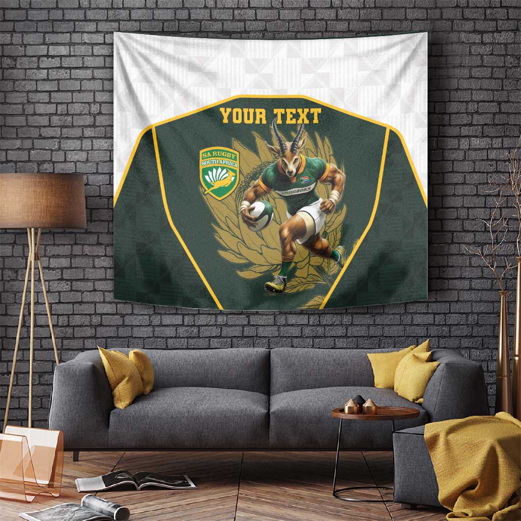 South Africa Rugby Personalised Tapestry Springboks Mascot With King Protea -  African Pattern LT15