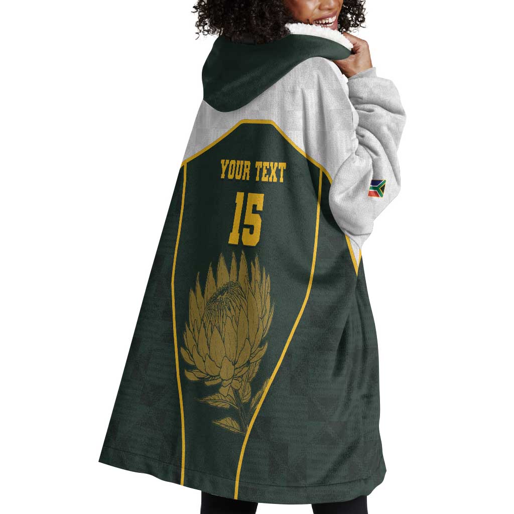 South Africa Rugby Personalised Wearable Blanket Hoodie Springboks Mascot With King Protea -  African Pattern LT15