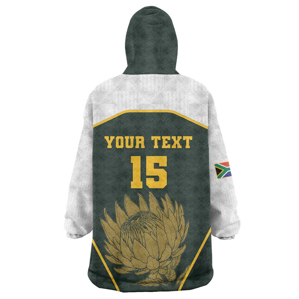 South Africa Rugby Personalised Wearable Blanket Hoodie Springboks Mascot With King Protea -  African Pattern LT15