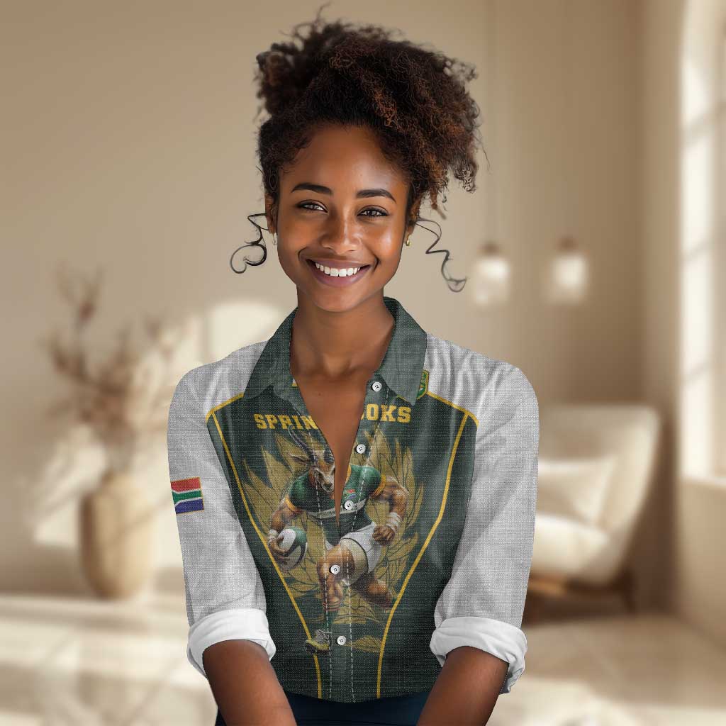 South Africa Rugby Personalised Women Casual Shirt Springboks Mascot With King Protea -  African Pattern LT15