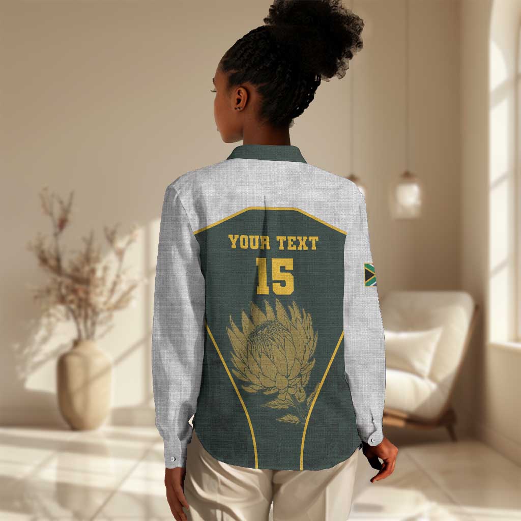 South Africa Rugby Personalised Women Casual Shirt Springboks Mascot With King Protea -  African Pattern LT15