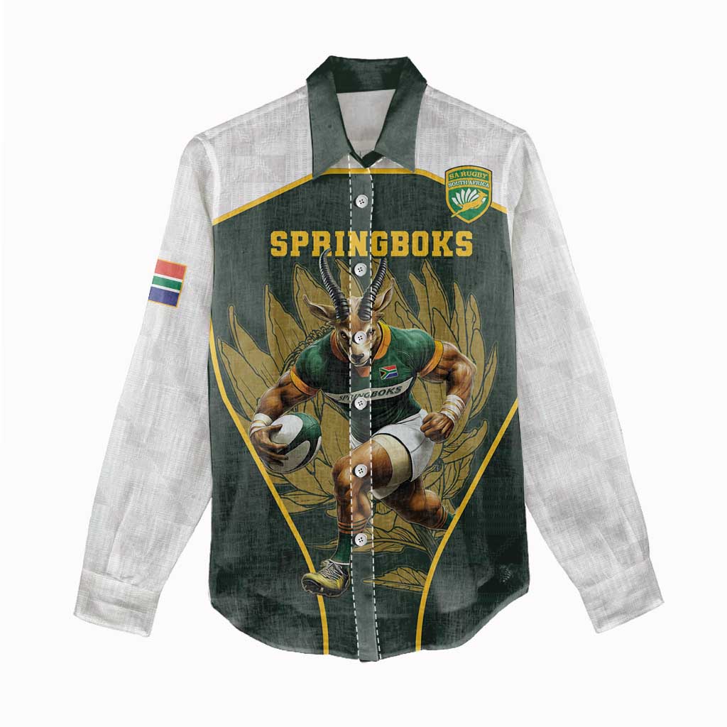 South Africa Rugby Personalised Women Casual Shirt Springboks Mascot With King Protea -  African Pattern LT15