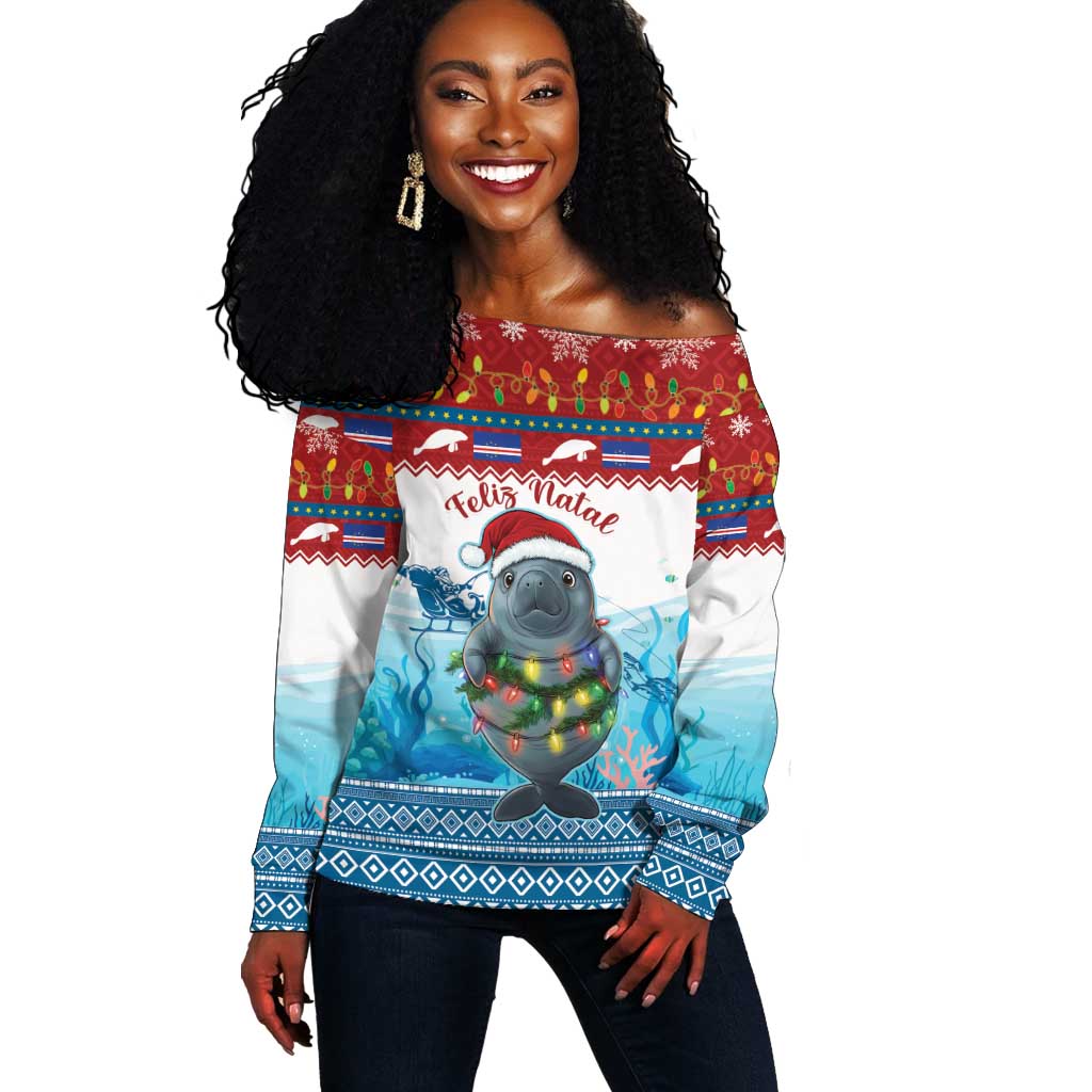 Personalised Cape Verde Christmas Off Shoulder Sweater Manatee Feliz Natal LT15