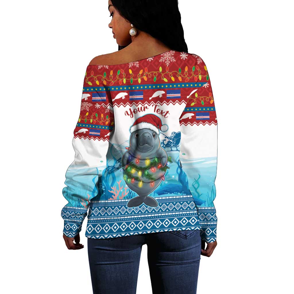 Personalised Cape Verde Christmas Off Shoulder Sweater Manatee Feliz Natal LT15